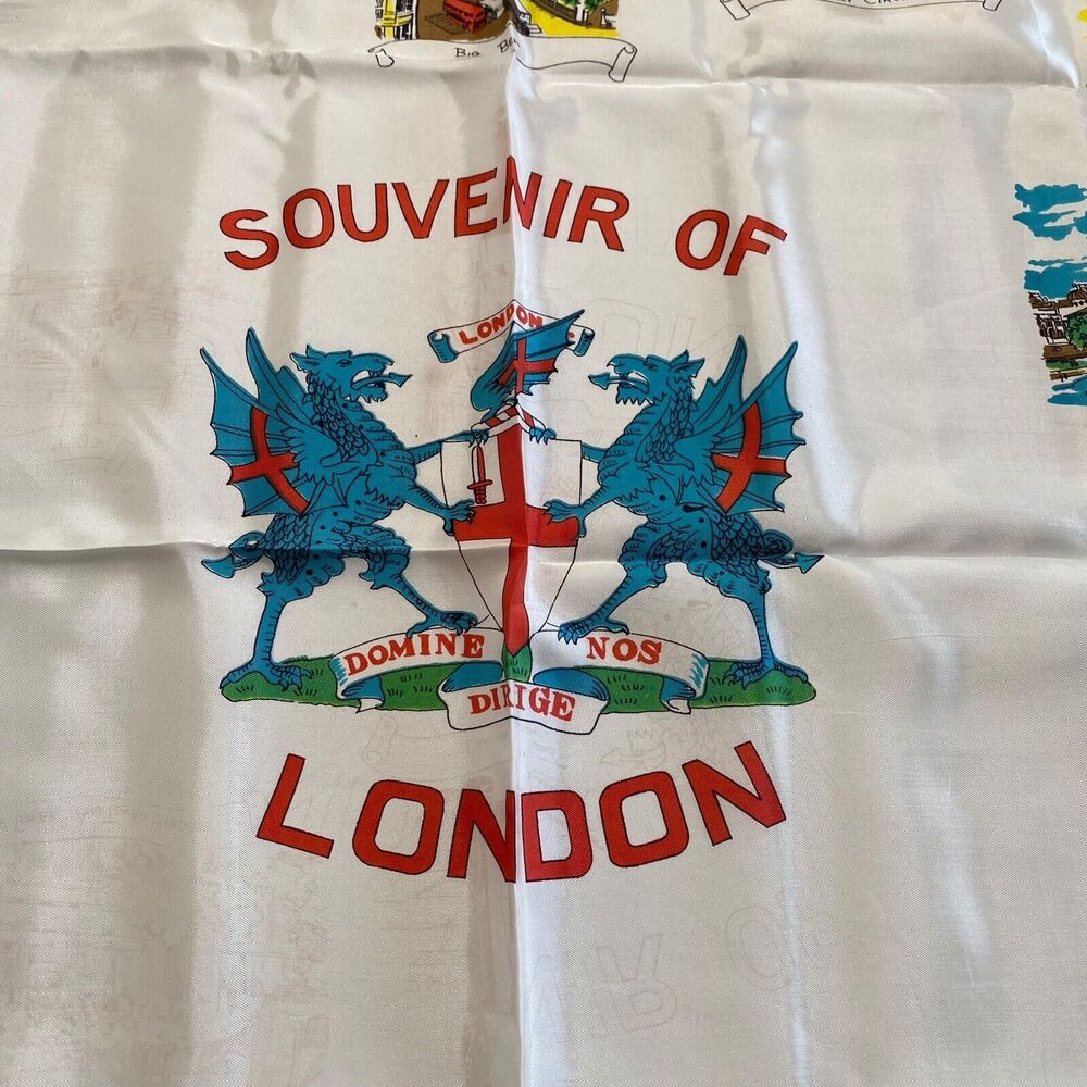 Vintage Acetate Scarf A Squire Souvenir of London 31 X 31 Landmarks Original Box - Picture 4 of 16